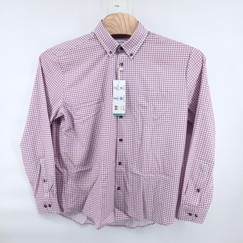 &Collar Mens Performance Dress Shirt Large L Athletic Fit Stretch Plaid NWT